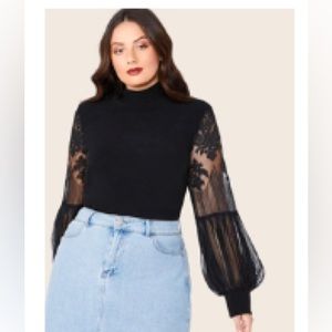 Plus Black Mock Lace Turtleneck